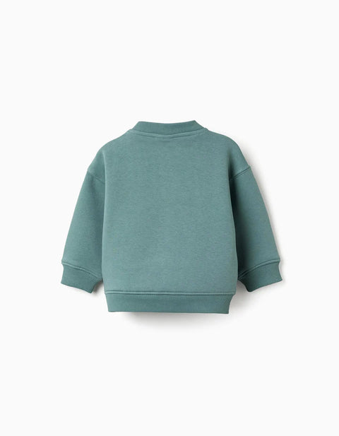 Brushed Sweatshirt with Holding Hands Print for Baby Boys, Blue-Green