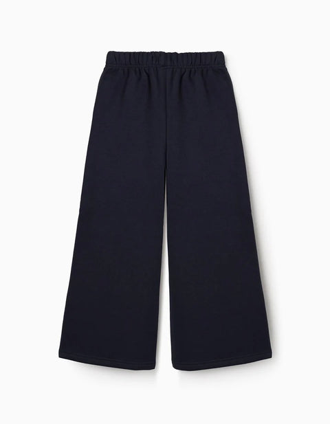 Wide Leg Fleece Trousers with Brushed Lining for Girls, Navy Blue