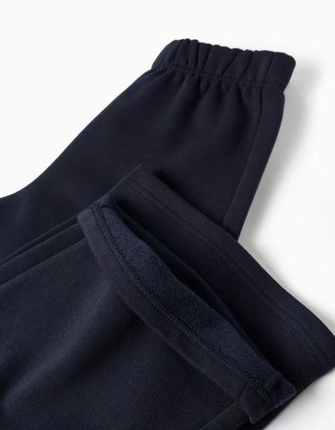 Wide Leg Fleece Trousers with Brushed Lining for Girls, Navy Blue