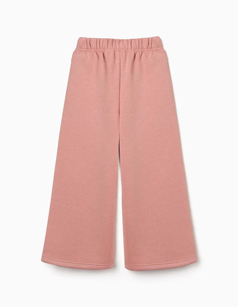 Wide Leg Fleece Trousers with Brushed Lining for Girls, Light Pink
