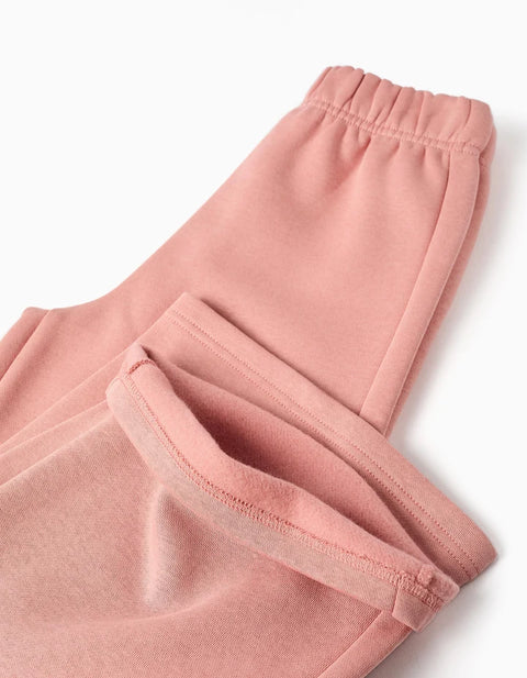 Wide Leg Fleece Trousers with Brushed Lining for Girls, Light Pink