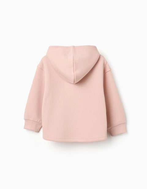 Brushed Hooded Sweatshirt with Floral Print for Girls, Light Pink