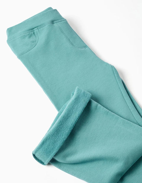 Flared Brushed Jeggings for Girls, Blue-Green