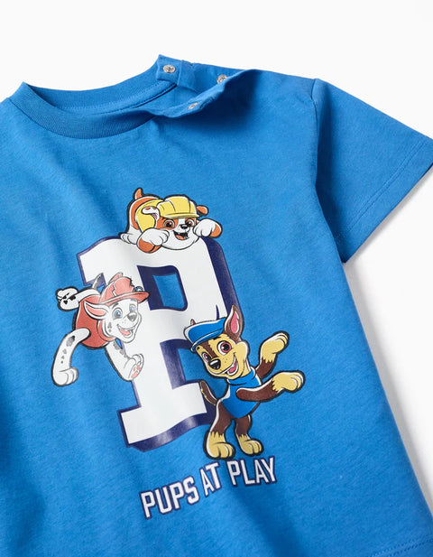 Cotton T-Shirt with Paw Patrol Print for Babies and Boys, Blue