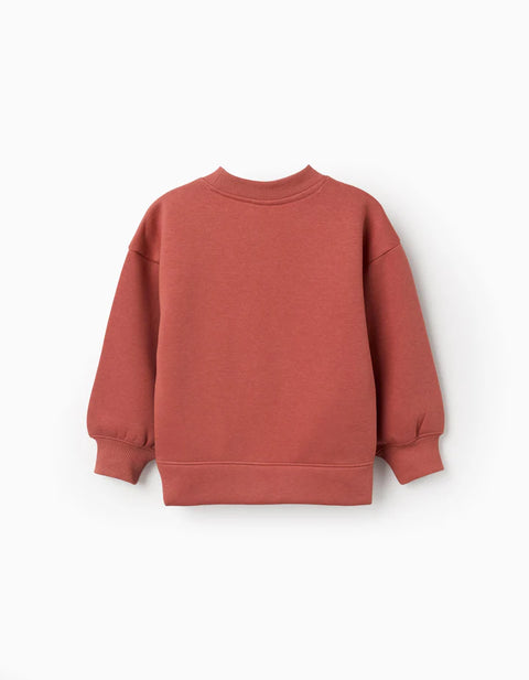 Brushed Sweatshirt with Art and Nature Motif for Girls, Terracotta