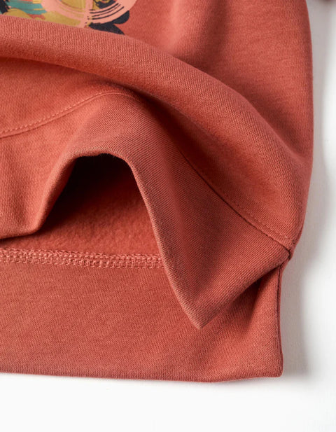 Brushed Sweatshirt with Art and Nature Motif for Girls, Terracotta