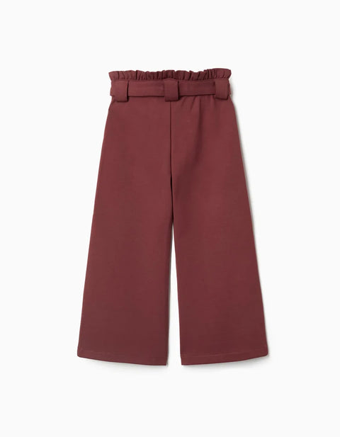Wide Leg Roma Knit Trousers with Belt for Girls, Brown