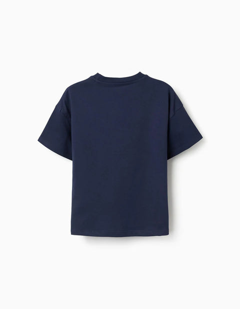 Cotton T-Shirt with Minecraft Prints for Boys, Navy Blue