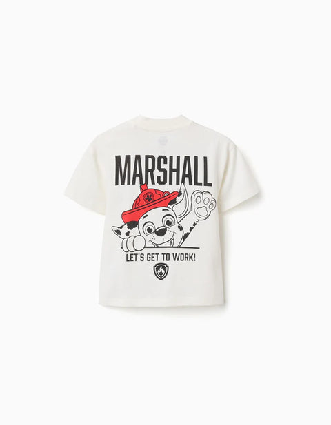 Cotton T-Shirt with Marshall Prints for Babies and Boys, White