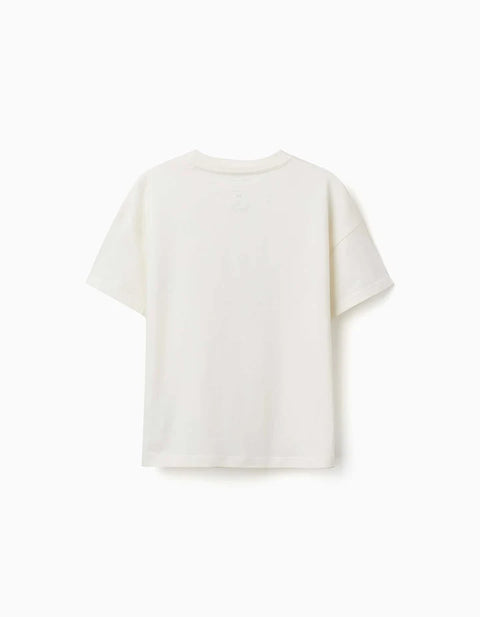 Cotton T-Shirt with Mario Kart Print for Boys, White