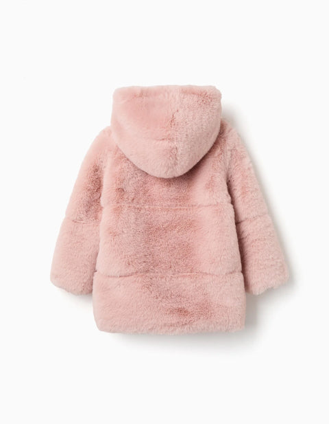 Hooded Plush Coat with Lining for Girls, Pink