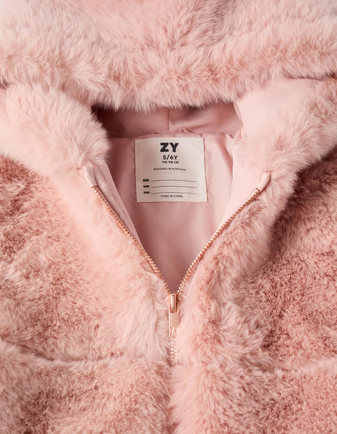 Hooded Plush Coat with Lining for Girls, Pink