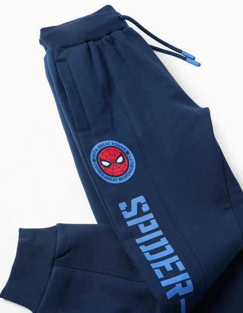 Brushed Joggers with Spider-Man Print and Drawstring for Boys, Navy Blue
