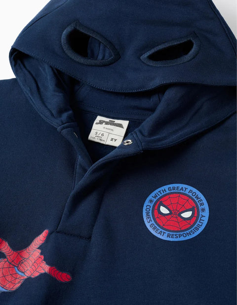 Hooded Brushed Sweatshirt with Spider-Man Print for Boys, Navy Blue