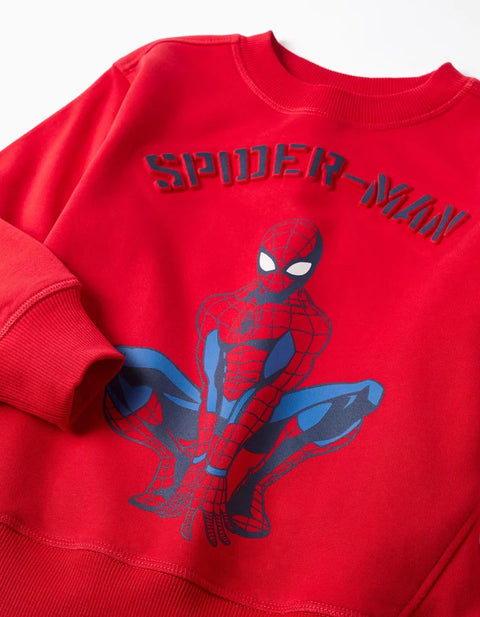 Brushed Sweatshirt with Spider-Man Embossed Print for Boys, Red