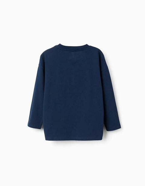 Long Sleeve Cotton T-Shirt with Spider-Man Print for Boys, Navy Blue