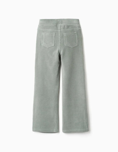 Flared Corduroy Leggings with Elastic Waist for Girls, Light Green