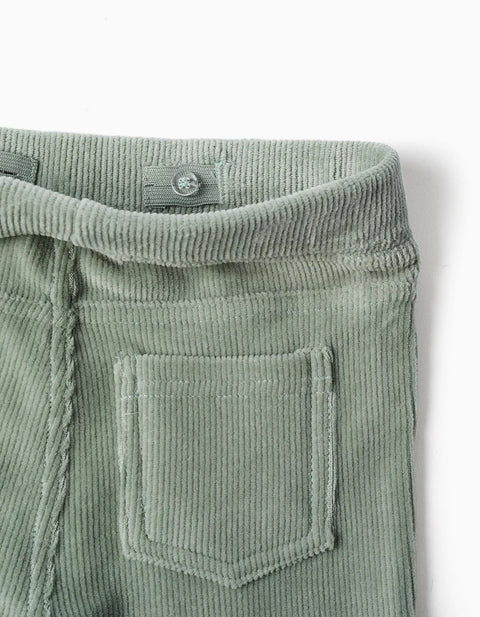Flared Corduroy Leggings with Elastic Waist for Girls, Light Green