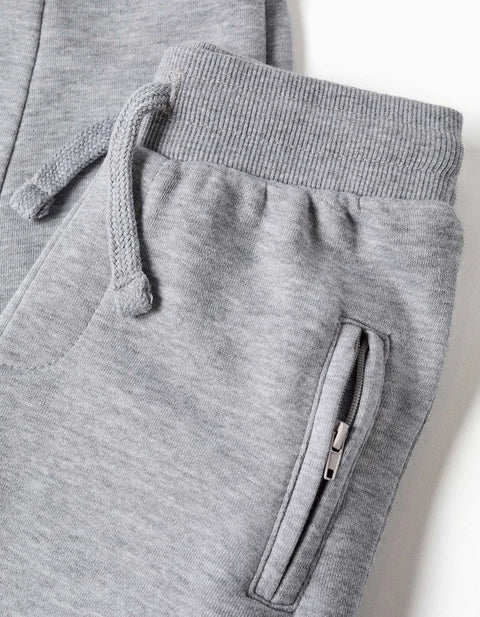 Fleece Joggers with Drawstring and Pockets for Boys, Light Grey