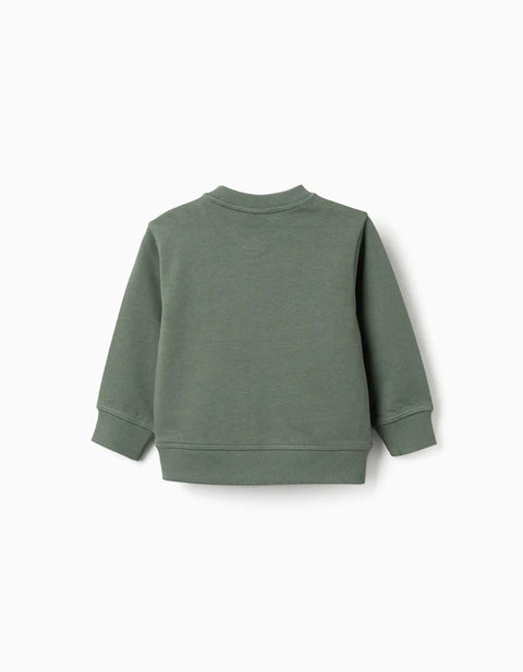 Cotton Sweatshirt with ZY Print for Baby Boys, Dark Green