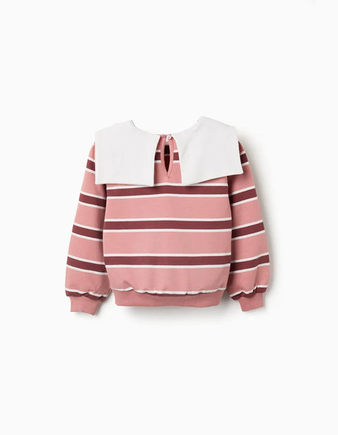Striped Sweatshirt with Bow-Shaped Collar for Girls, Multicolour