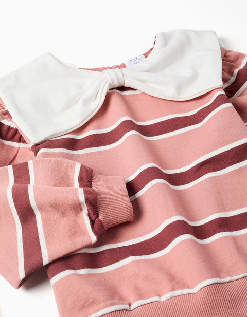 Striped Sweatshirt with Bow-Shaped Collar for Girls, Multicolour