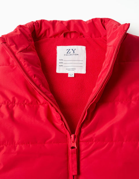 Puffer Vest with Polar Fleece Lining and Pockets for Boys, Red