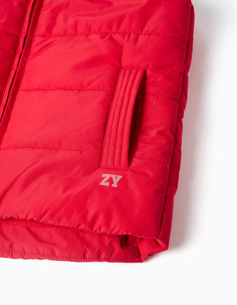Puffer Vest with Polar Fleece Lining and Pockets for Boys, Red
