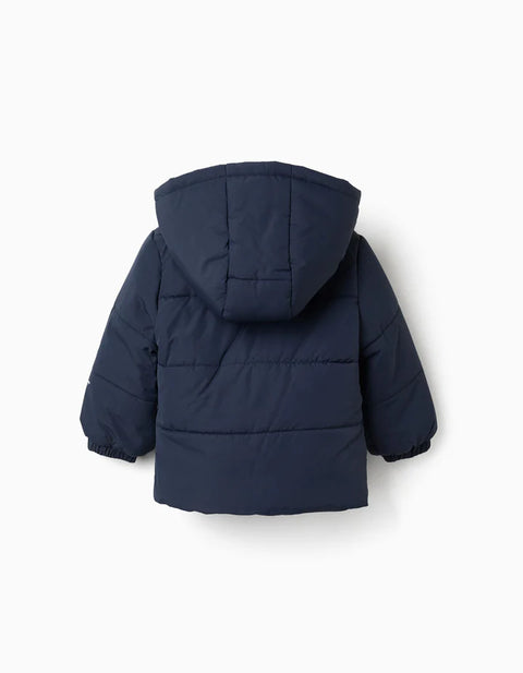 Puffer Jacket with Detachable Hood for Baby Boys, Navy Blue