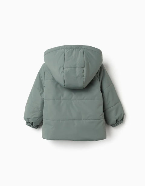 Puffer Jacket with Detachable Hood for Baby Boys, Dark Green