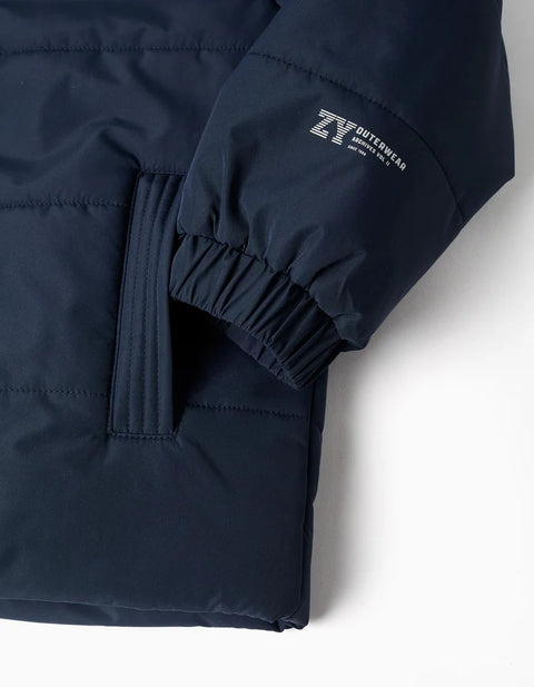 Hooded Puffer Jacket with Fleece Lining for Boys, Navy Blue
