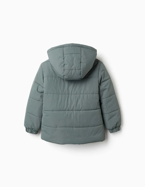 Hooded Puffer Jacket with Fleece Lining for Boys, Dark Green