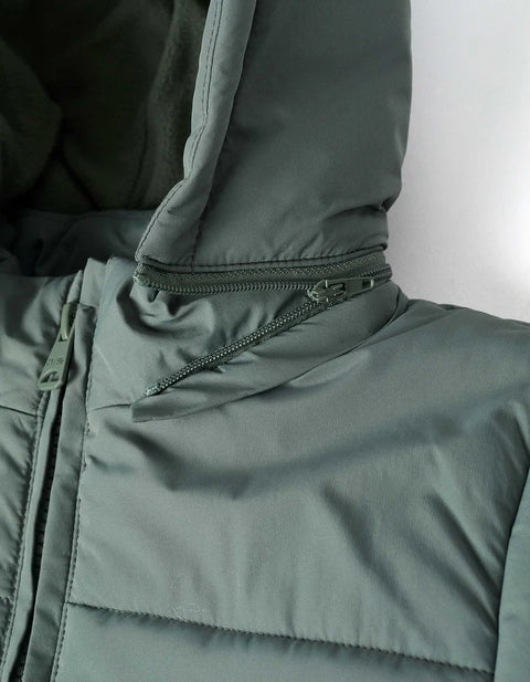 Hooded Puffer Jacket with Fleece Lining for Boys, Dark Green