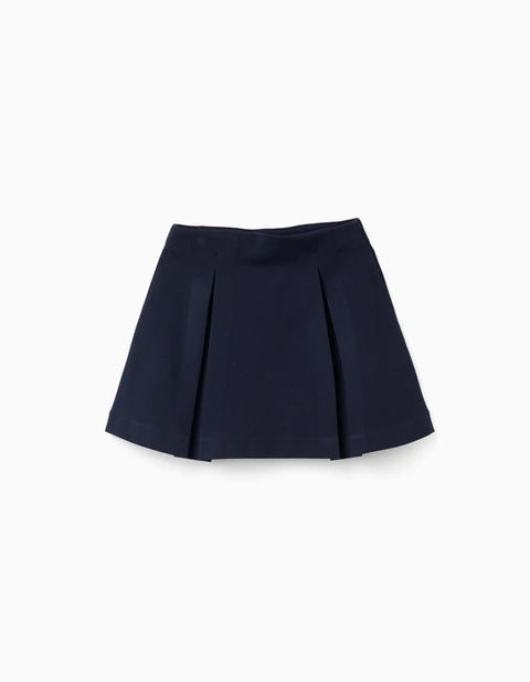 Roma Knit Skirt with Front and Back Pleats for Girls, Navy Blue