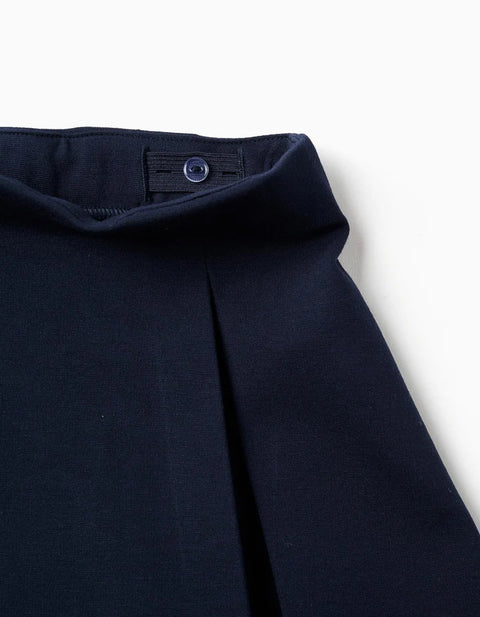 Roma Knit Skirt with Front and Back Pleats for Girls, Navy Blue