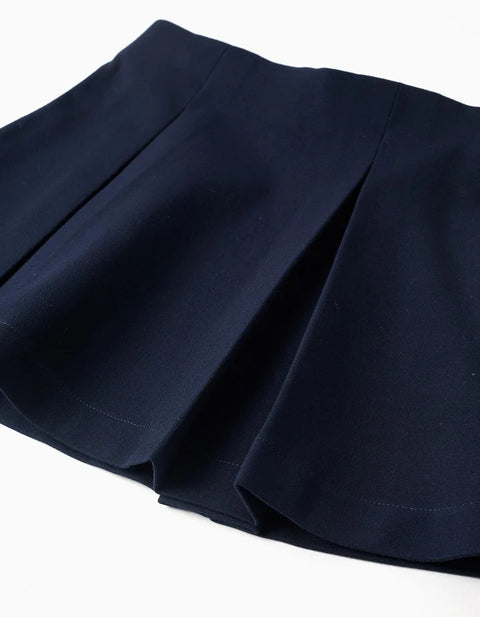 Roma Knit Skirt with Front and Back Pleats for Girls, Navy Blue