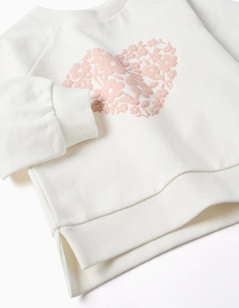 Sweatshirt with Floral Embossed Print for Baby Girls, White/Pink