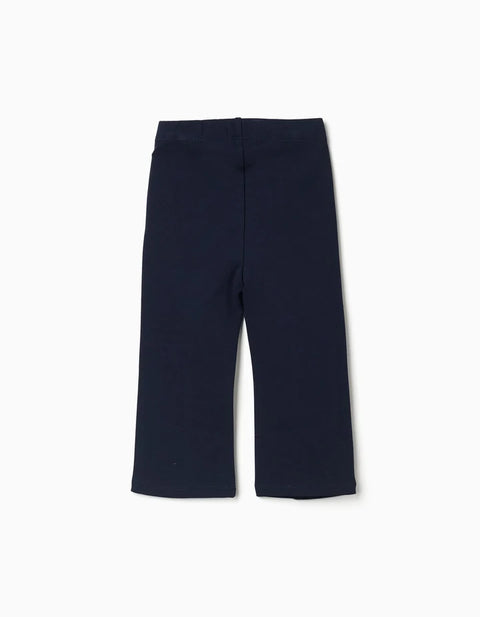 Flared Roma Knit Leggings for Baby Girls, Dark Blue