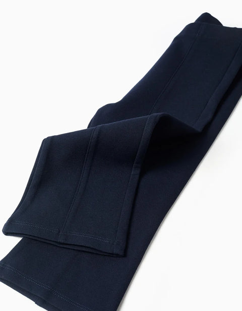 Flared Roma Knit Leggings for Baby Girls, Dark Blue
