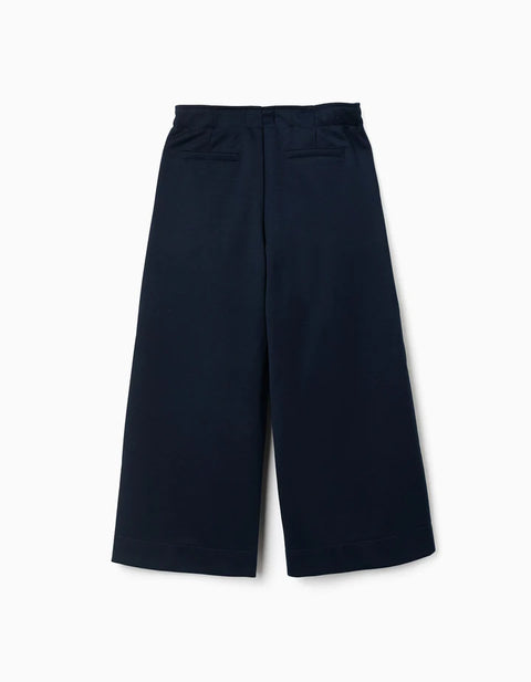 Wide Leg Trousers in Interlock Knit for Girls, Navy Blue