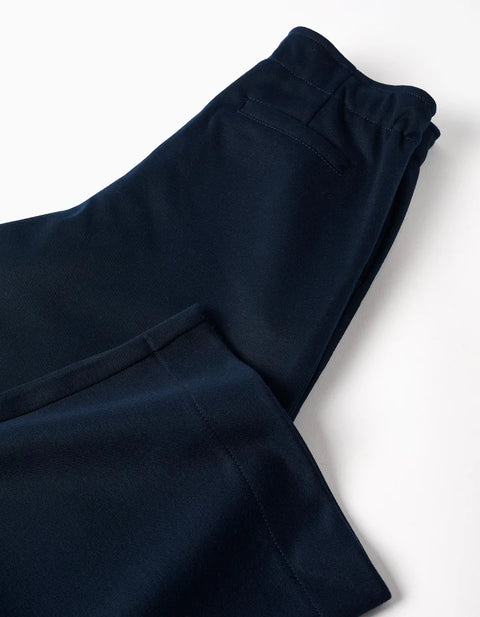 Wide Leg Trousers in Interlock Knit for Girls, Navy Blue