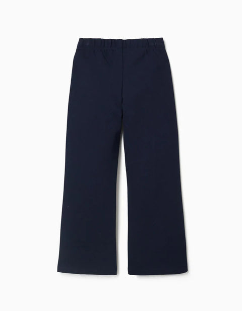 Flared Roma Knit Leggings for Girls, Dark Blue