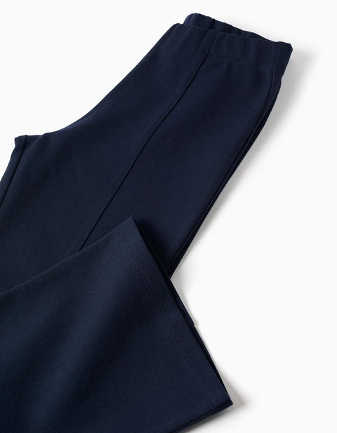 Flared Roma Knit Leggings for Girls, Dark Blue