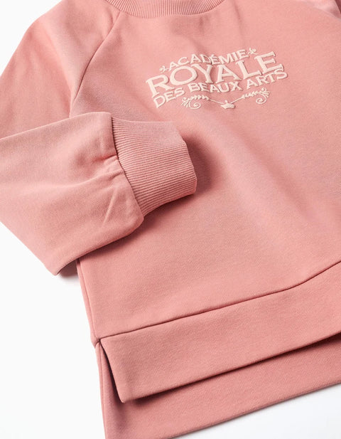 Sweatshirt with Embossed Print Beaux Arts for Girls, Dusty Rose