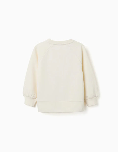 Sweatshirt with Embossed Print Arts for Girls, White/Pink