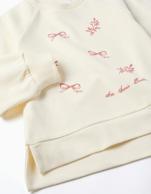 Sweatshirt with Embossed Print Arts for Girls, White/Pink