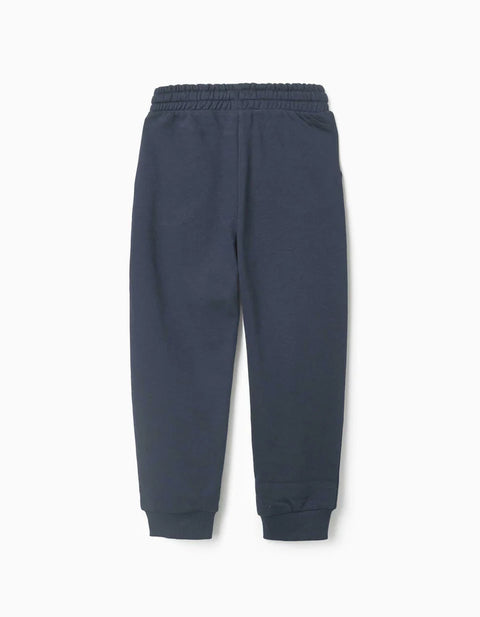 Slim Fleece Joggers with Pockets and ZY Print for Boys, Navy Blue
