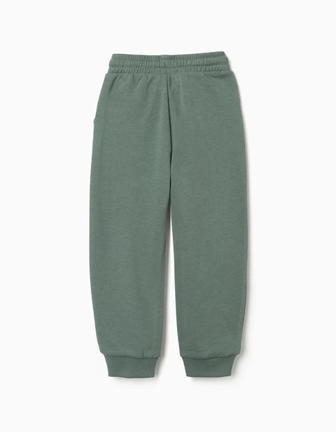 Slim Fleece Joggers with Pockets and ZY Print for Boys, Dark Green