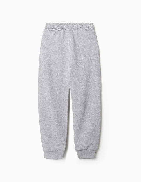 Slim Fleece Joggers with Pockets and ZY Print for Boys, Light Grey