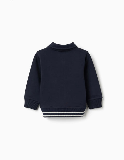 Cotton Jacket with Chest Pockets for Baby Boys, Navy Blue/White